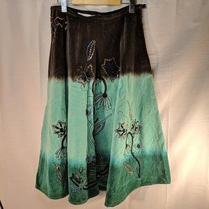 India It's a New Vision Embroidered Floral Butterfly Skirt Brown Teal Blue 10